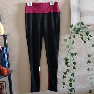 Women's Athletic Black/Red/White Workout Leggings - Small